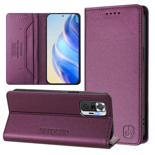 Funda de Cuero con Doble Pliegue y Succión Magnética para Redmi Note 10 Pro 4G/Note 10 Pro Max Rc01 (Violeta)