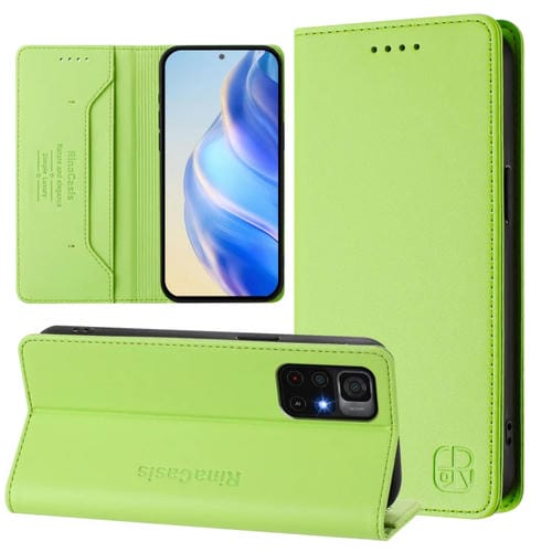 Funda de Cuero con Doble Pliegue y Succión Magnética para Teléfono Redmi Note 11S 5G / Xiaomi Poco M4 Pro 5G Rc01 (Verde Hierba)