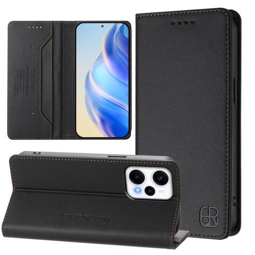 Funda de Cuero Rfid con Succión Magnética y Doble Pliegue para Redmi Note 12 Turbo 5G/Xiaomi Poco F5 Rc01 (Negro)