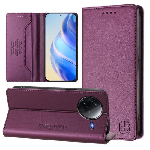 Funda de Cuero con Doble Pliegue y Succión Magnética para Redmi K80/K80 Pro Rc01 (Violeta)
