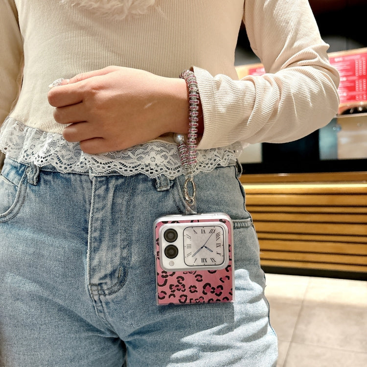Funda para Teléfono Huawei Nova Flip con Diseño Leopardo y Plumas Integrada con Pulsera (Morado)