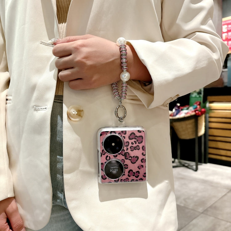 Funda para Teléfono Huawei Pocket 2 con Pulsera Integrada Diseño Leopardo y Plumas (Morado)