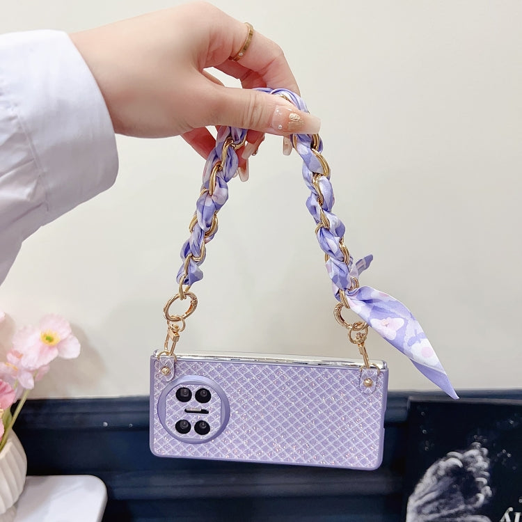 Funda para Teléfono Huawei Mate X3/X5 con Diseño de Rombos y Diamantes Brillantes y Pulsera de Seda (Morado)