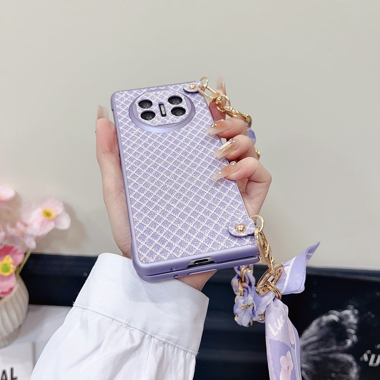 Funda para Teléfono Huawei Mate X3/X5 con Rombos Diamantes y Pulsera de Seda (Plateada)