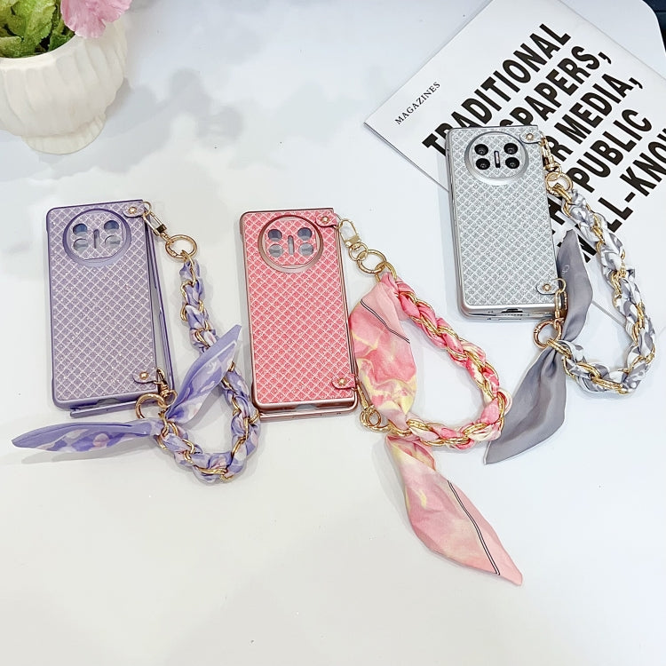 Funda para Teléfono Huawei Mate X3/X5 con Rombos Diamantes y Pulsera de Seda (Plateada)