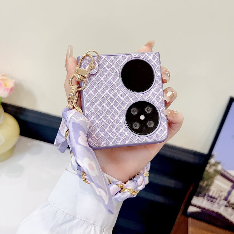 Funda para Teléfono Huawei Pocket 2 con Diseño de Rombos y Diamantes y Pulsera de Seda (Morado)