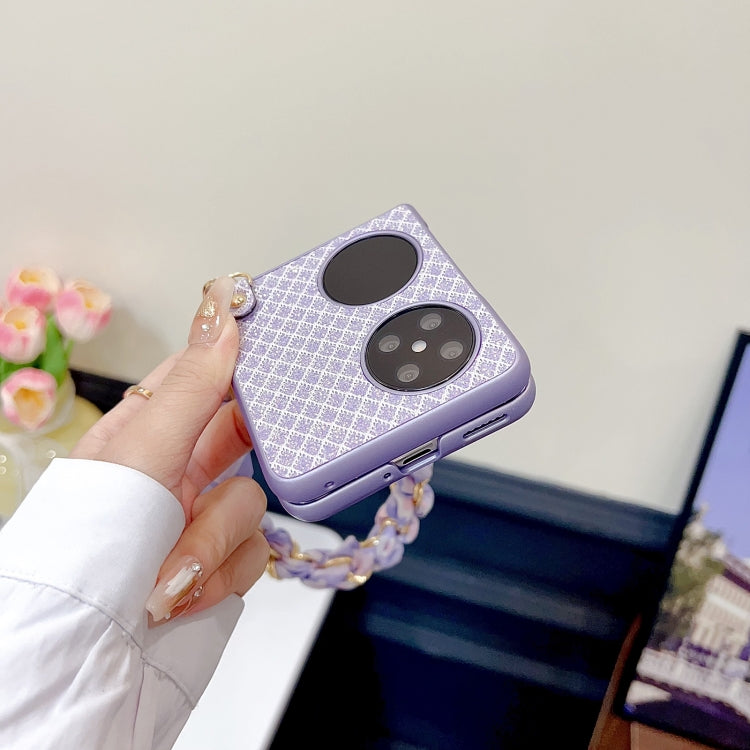 Funda para Teléfono Huawei Pocket 2 con Diseño de Rombos y Diamantes y Pulsera de Seda (Morado)