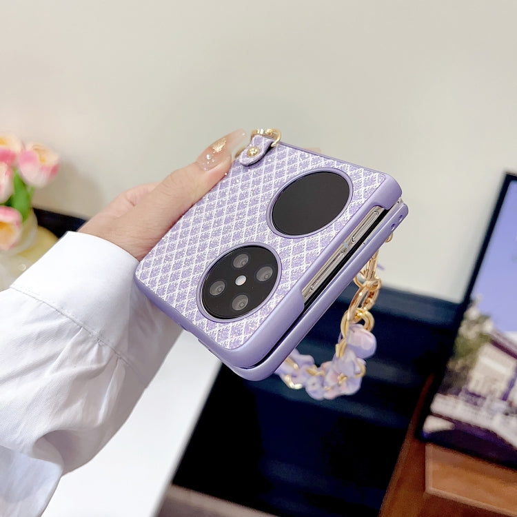 Funda para Teléfono Huawei Pocket 2 con Diseño de Rombos y Diamantes y Pulsera de Seda (Morado)