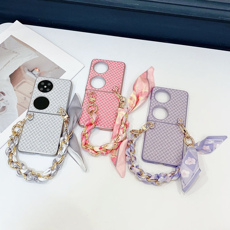 Funda para Teléfono Huawei Pocket 2 con Diseño de Rombos y Diamantes y Pulsera de Seda (Morado)