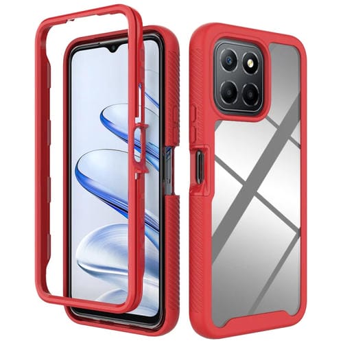 Funda para Teléfono PC TPU Transparente Prueba de Golpes Cielo Estrellado para Honor X8 5G / X6 4G / 70 Lite (Rojo)