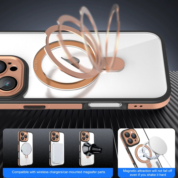 Funda Transparente con Soporte Magsafe para iPhone 15 Pro Max con Película de Cobertura Total (Negro y Azul)