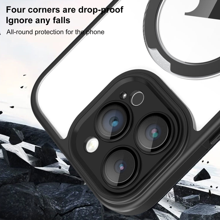 Funda Transparente con Soporte Magsafe para iPhone 15 Pro Max con Película de Cobertura Total (Negro y Azul)