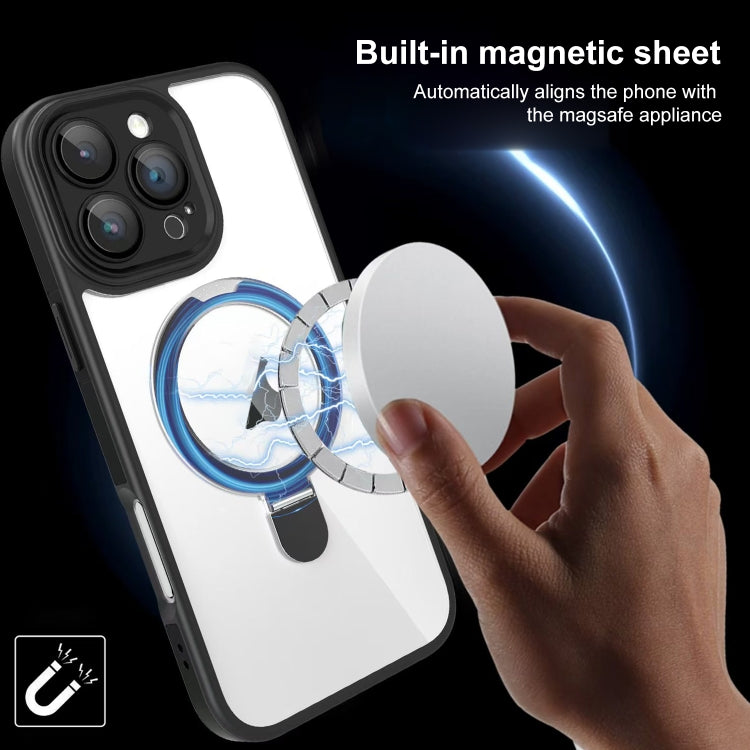 Funda Transparente con Soporte Magsafe para iPhone 15 Pro Max con Película de Cobertura Total (Negro y Azul)