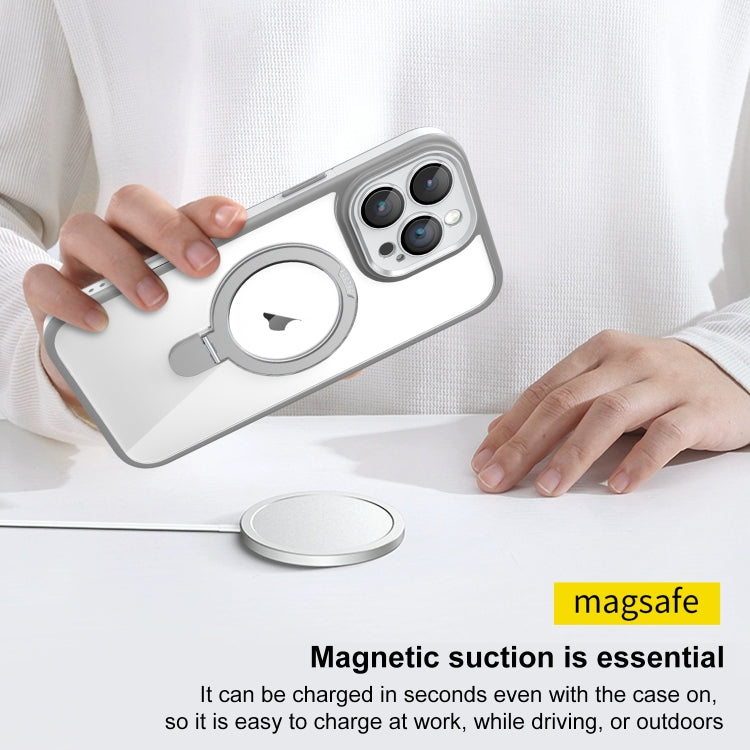 Funda Transparente con Soporte Magsafe para iPhone 15 Pro Max con Película de Cobertura Total (Negro y Azul)
