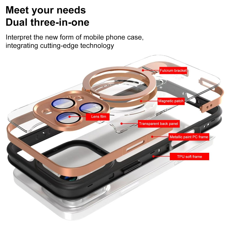 Funda Transparente con Soporte Magsafe para iPhone 15 Pro Max con Película de Cobertura Total (Negro y Azul)