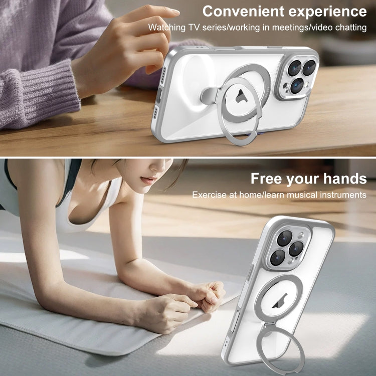 Funda Transparente con Soporte Magsafe para iPhone 14 Pro Max con Película de Cobertura Total para Lentes (Gris y Blanco)