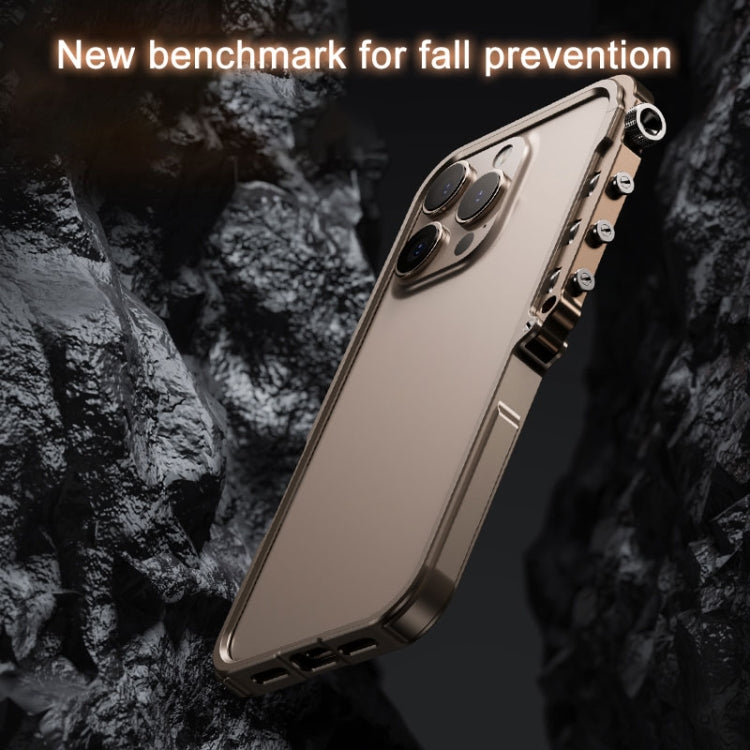Funda para teléfono iPhone 15 Pro Max marco metálico aleación aluminio armadura mecánica (Dorado)