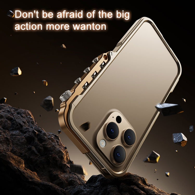 Funda de teléfono para iPhone 15 Pro Max con marco de metal de aleación de aluminio y armadura mecánica (Negro)