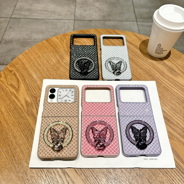 Funda para Huawei Nova Flip con Diseño de Rombos y Diamantes Brillantes, Soporte, PC (Negro)