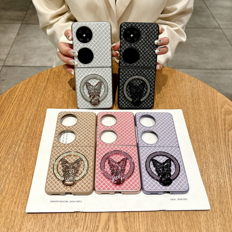 Funda para Teléfono Huawei P50 Pocket con Rombos, Diamantes y Soporte para PC (Rosa)