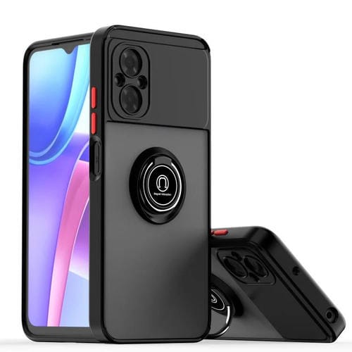 Funda de TPU + PC con anillo para Xiaomi Poco M4 5G Q Shadow 1 Series (negro y rojo)