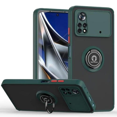Funda de TPU + PC con anillo para Xiaomi Poco X4 Pro 5G Q Shadow 1 Series (verde oscuro)