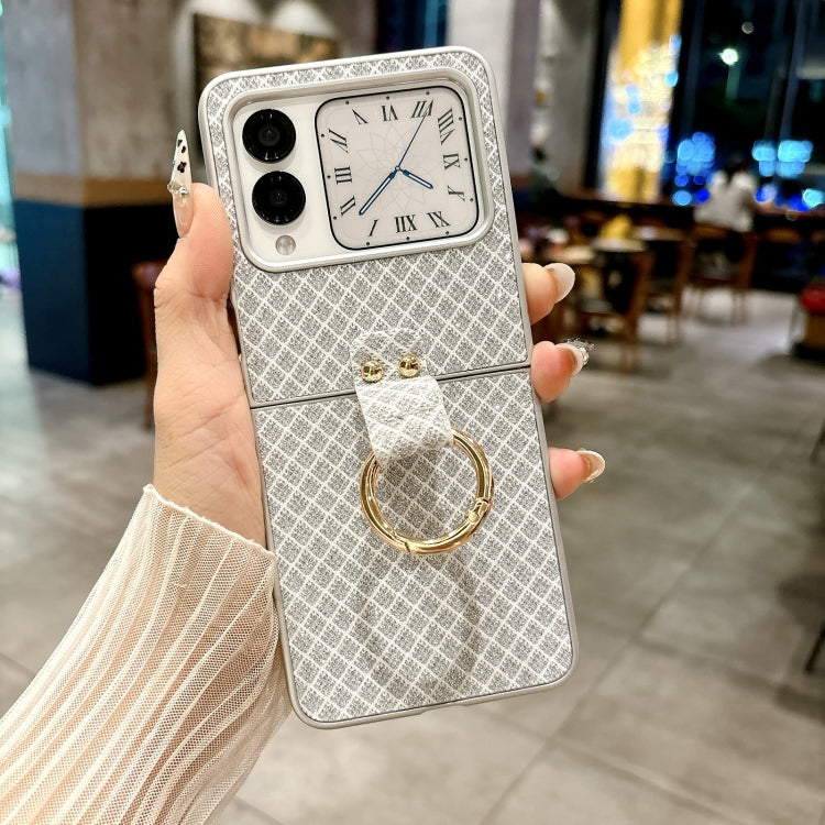 Funda para Teléfono Huawei Nova Flip con Diseño de Rombos, Diamantes Brillantes y Anillo (Plateada)