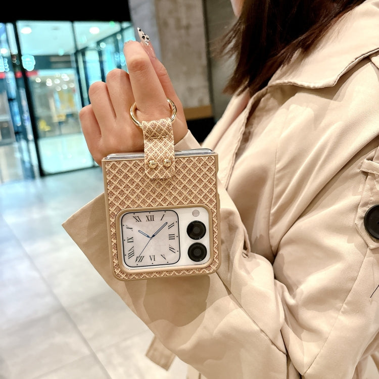 Funda para Huawei Nova Flip con Diseño de Rombos, Diamantes Brillantes y Anillo (Dorado)