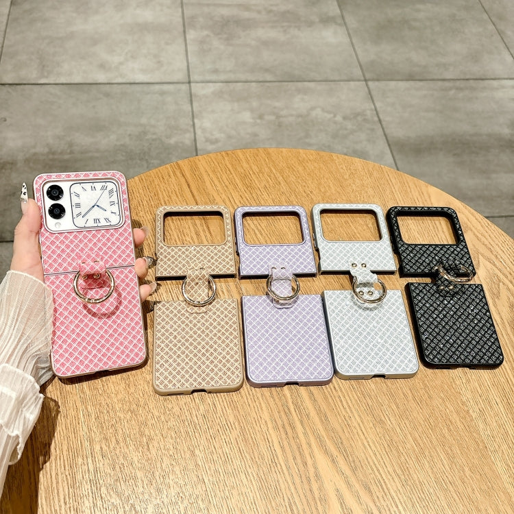 Funda para Huawei Nova Flip con Diseño de Rombos, Diamantes Brillantes y Anillo (Dorado)