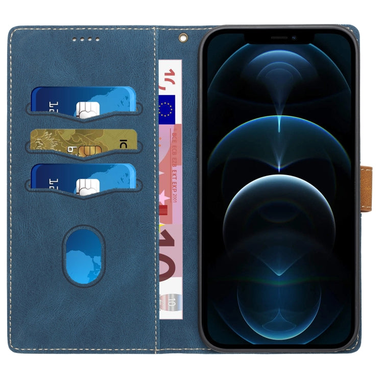 Funda de Cuero para iPhone 16 Pro Max con Costuras En Cuadrícula y Cordón (Azul)