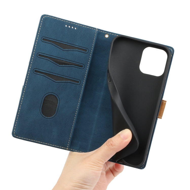 Funda de Cuero para iPhone 16 Pro Max con Costuras En Cuadrícula y Cordón (Azul)