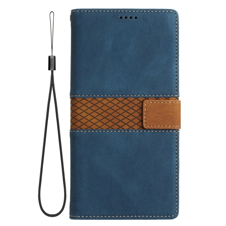 Funda de Cuero para iPhone 16E con Costuras en Cuadrícula y Cordón (Azul)