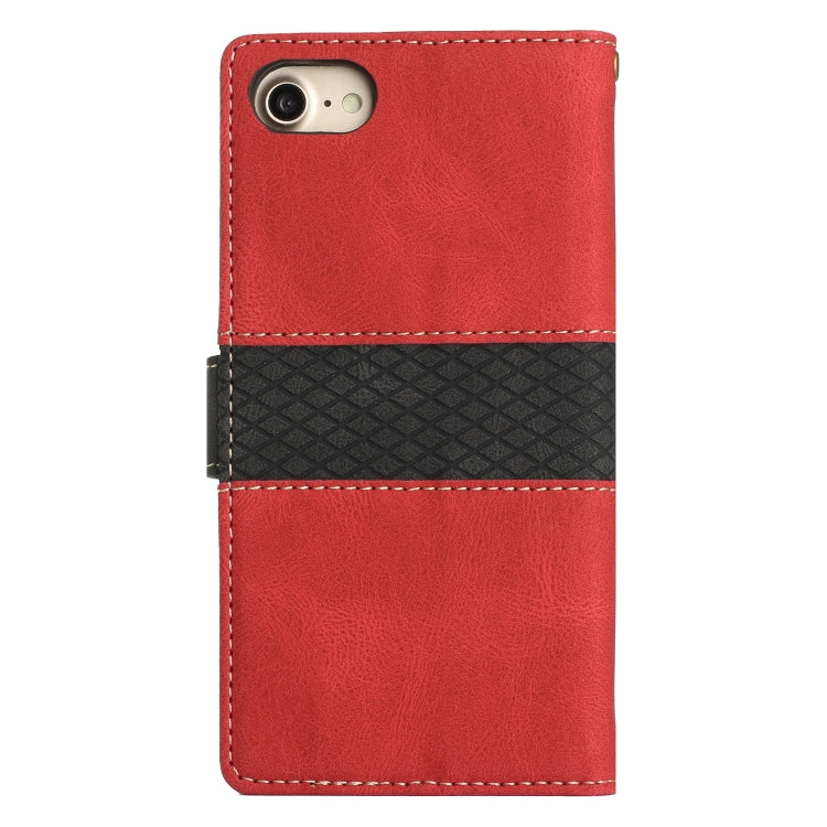Funda de Cuero para iPhone 16E con Costuras En Cuadrícula y Cordón (Rojo)