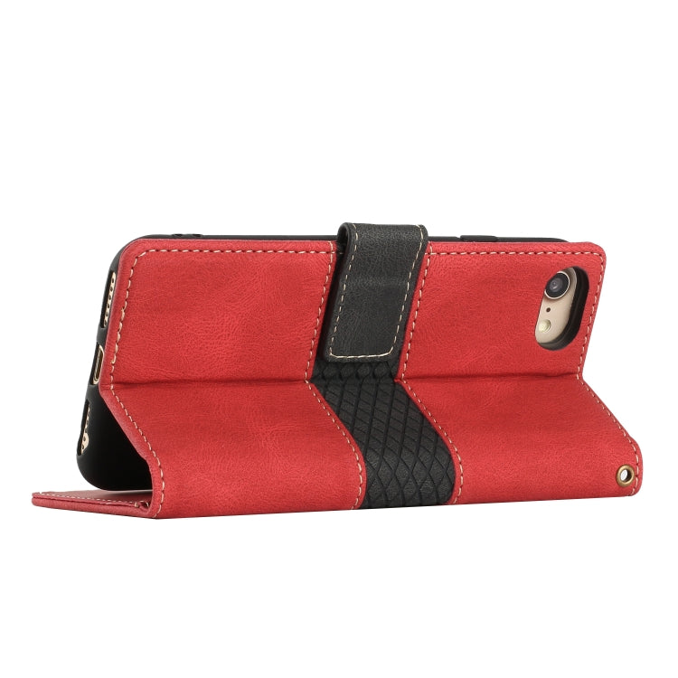 Funda de Cuero para iPhone 16E con Costuras En Cuadrícula y Cordón (Rojo)