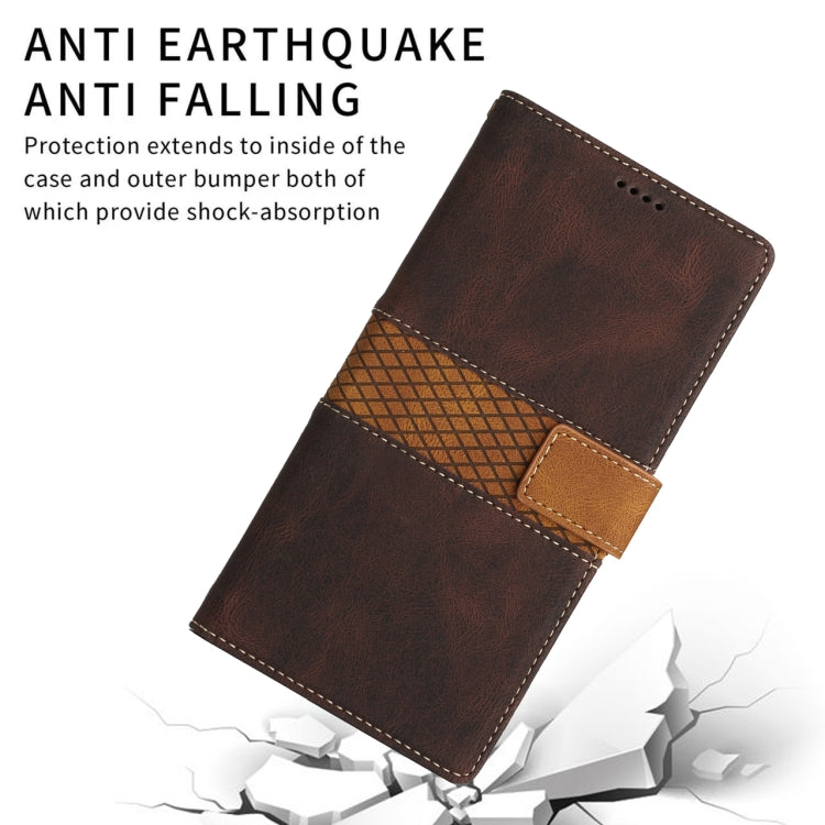 Funda de Cuero para iPhone Se 2022/2020 con Costuras de Cuadrícula y Cordón (Marrón)