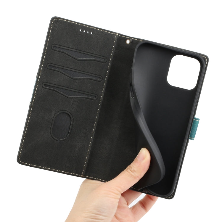 Funda de Cuero para iPhone 12/12 Pro con Costuras en Cuadrícula y Cordón (Negro)