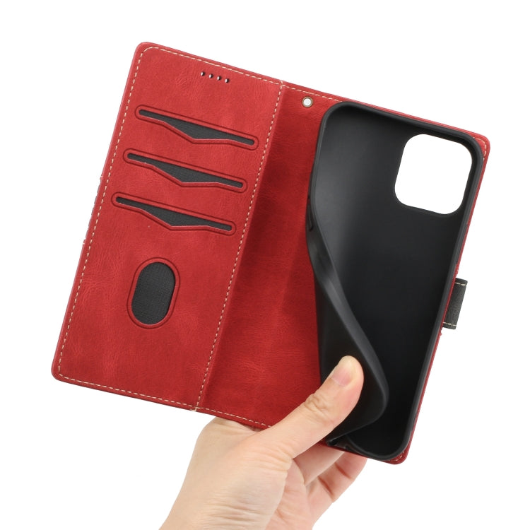 Funda de Cuero para iPhone 12 Pro Max con Costuras en Cuadrícula y Cordón (Rojo)