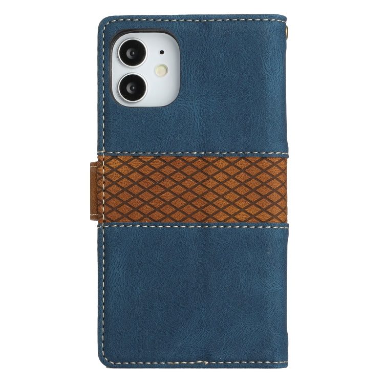 Funda de Cuero con Costuras de Cuadrícula para iPhone 12 Mini con Cordón (Azul)