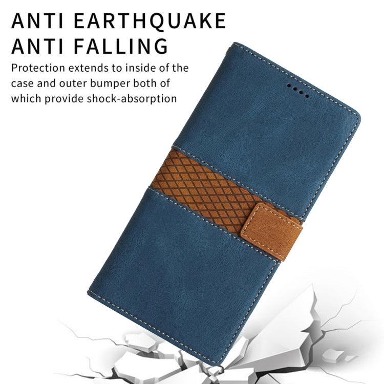 Funda de Cuero con Costuras de Cuadrícula para iPhone 12 Mini con Cordón (Azul)