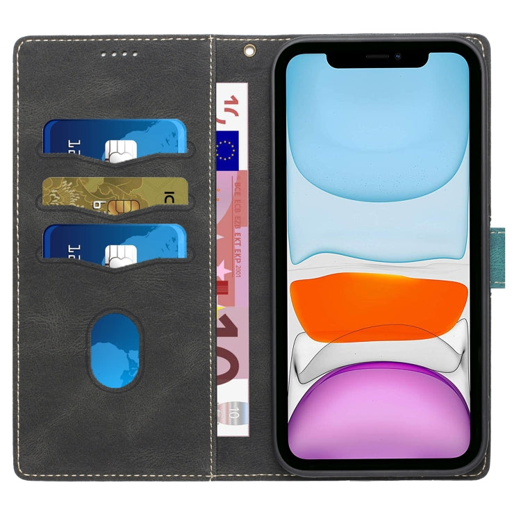 Funda Cuero iPhone 11 Pro Max Costuras Cuadrícula con Cordón (Negro)
