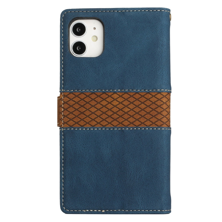 Funda de Cuero para iPhone 11 con Costuras en Cuadrícula y Cordón (Azul)