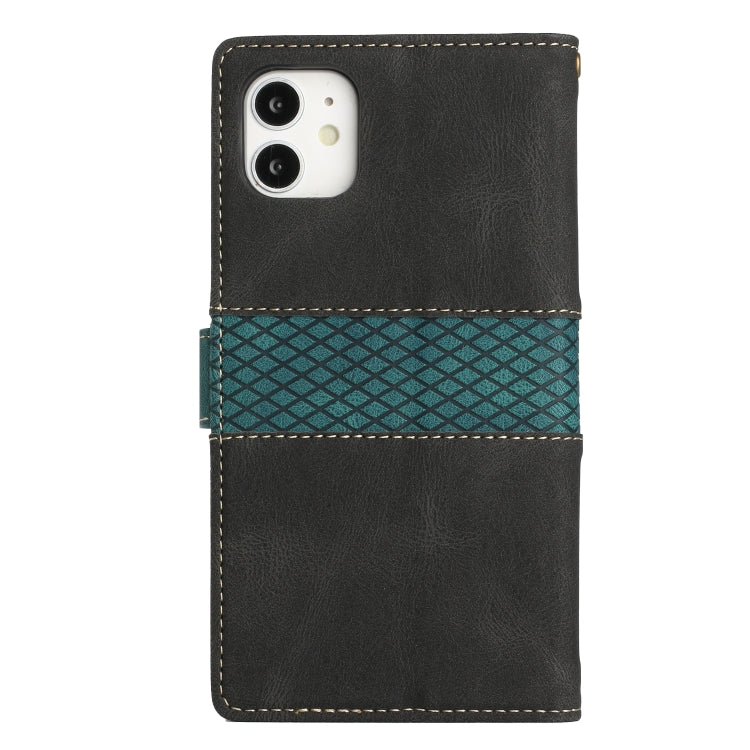 Funda de Cuero para iPhone 11 con Costuras en Cuadrícula y Cordón (Negro)