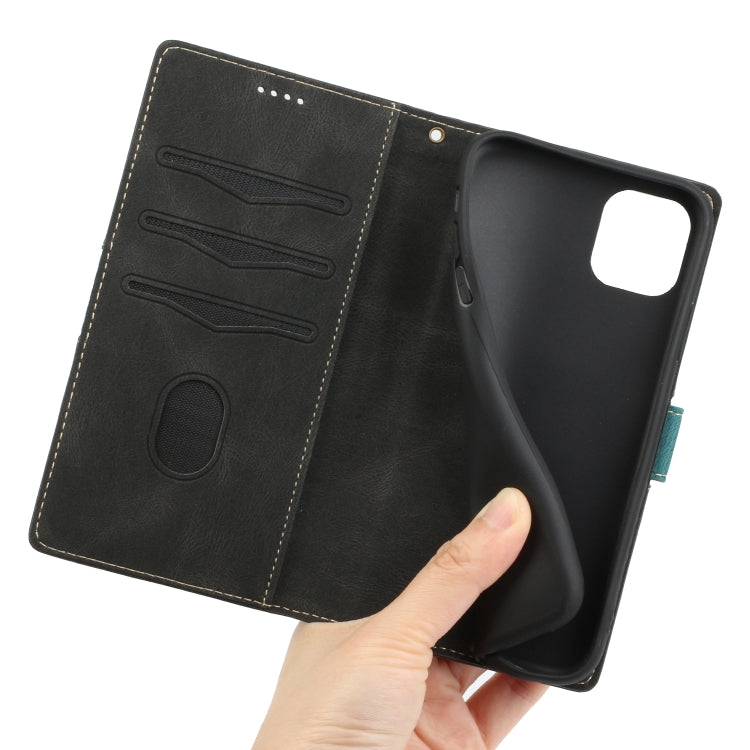 Funda de Cuero para iPhone 11 con Costuras en Cuadrícula y Cordón (Negro)