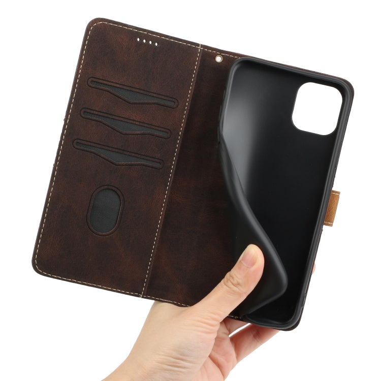 Funda de Cuero para iPhone 11 Pro con Costuras en Cuadrícula y Cordón (Marrón)