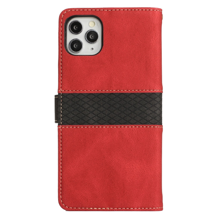 Funda de Cuero para iPhone 11 Pro con Costuras en Cuadrícula y Cordón (Rojo)