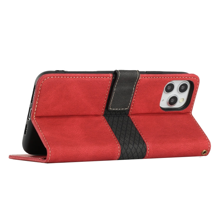Funda de Cuero para iPhone 11 Pro con Costuras en Cuadrícula y Cordón (Rojo)