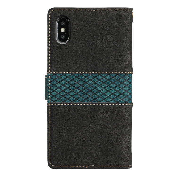 Funda de Cuero para iPhone Xs/X con Costuras en Cuadrícula y Cordón (Negro)