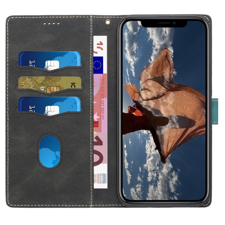 Funda de Cuero para iPhone Xs/X con Costuras en Cuadrícula y Cordón (Negro)