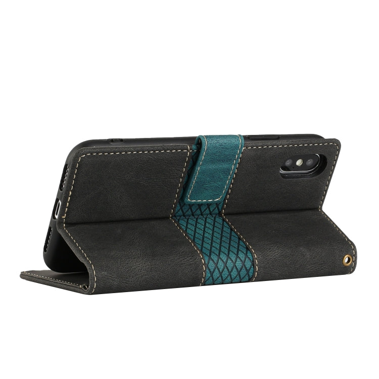Funda de Cuero para iPhone Xs/X con Costuras en Cuadrícula y Cordón (Negro)