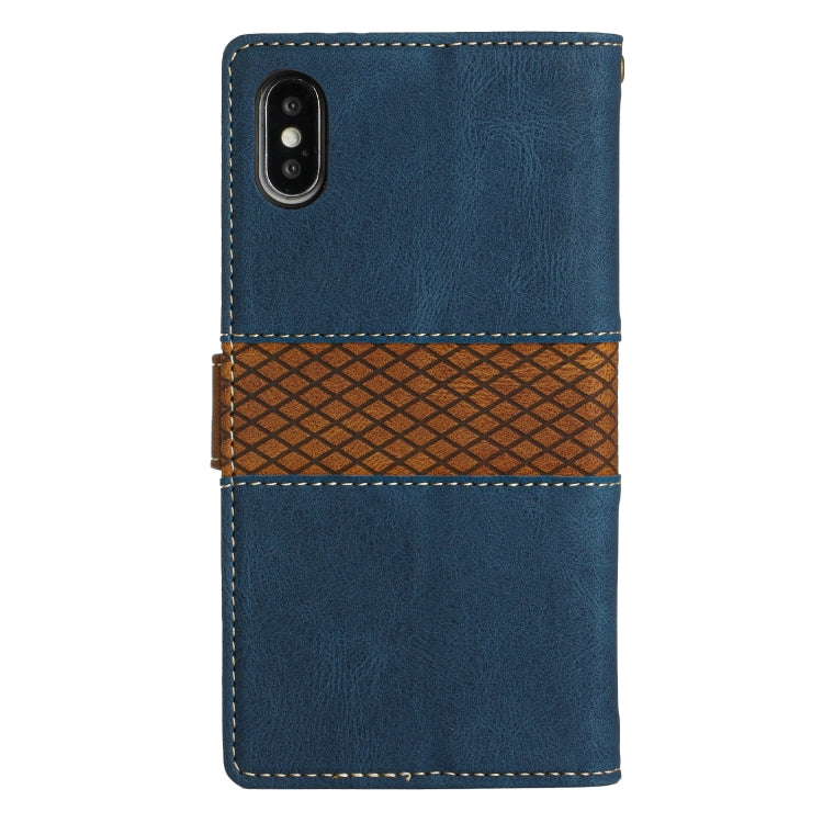 Funda de Cuero para iPhone Xs Max con Costuras en Cuadrícula y Cordón (Azul)